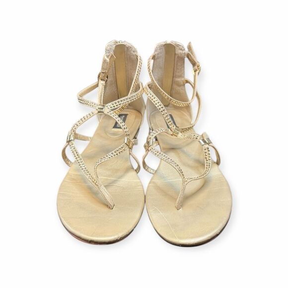 WHITE HOUSE BLACK MARKET Women’s Gold Rhinestone Strappy Flat Sandals Size 10 - Picture 3 of 8